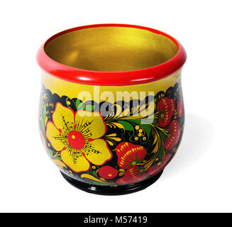 Holz- Glassful, bemalt mit floralen Ornament im Stil von Khokhloma Stockfoto