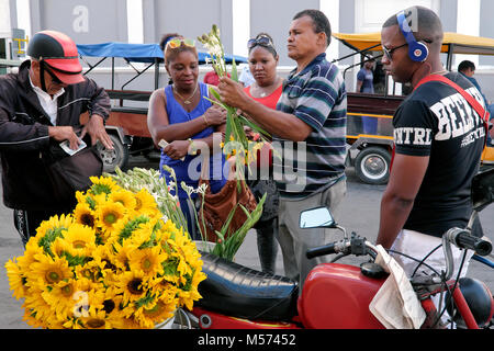 Blumen Markt-mobile Blumen Shop auf einem Fahrrad, Cienfuegos, Kuba, Karibik Stockfoto