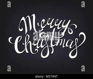 Frohe Weihnachten handgeschriebene Schrift. Vector Illustration auf dunklem Hintergrund. Stock Vektor