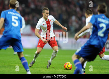 Warschau, Polen - November 13, 2015: EURO 2016 Europameisterschaft freundliches Spiel Polen - Island o/p Arkadiusz Milik Stockfoto