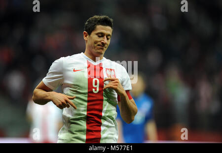 Warschau, Polen - November 13, 2015: EURO 2016 Europameisterschaft freundliches Spiel Polen - Island o/p Robert Lewandowski Stockfoto