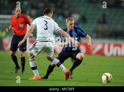 Warschau, Polen - 22. OKTOBER 2015: UEFA Europa League Gruppenphase Legia Warschau Club Brugge Belgien o/p: Tomasz Jodlowiec Stockfoto