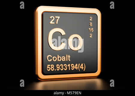 Cobalt Co, chemisches Element. 3D-Rendering auf schwarzem Hintergrund Stockfoto