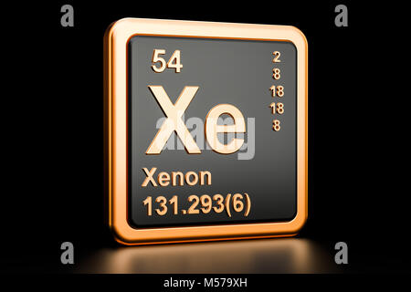 Xenon Xe, chemisches Element. 3D-Rendering auf schwarzem Hintergrund Stockfoto