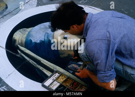 Straße Bürgersteig Künstler bei der Arbeit. Stockfoto