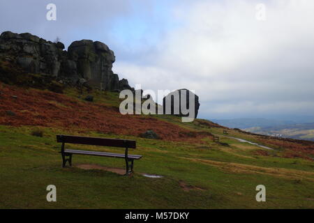 Kuh & Kalb Felsen, Ilkley, West Yorkshire Stockfoto