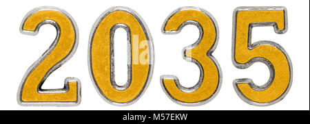 2035 Inschrift, auf weißem Hintergrund, 3D-Rendering Stockfoto