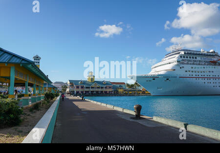 Kreuzfahrtschiffe im Hafen, Nassau, Bahamas Stockfoto