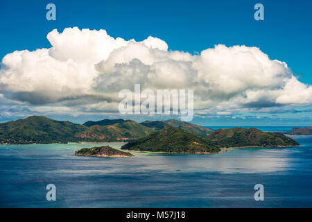 Luftaufnahme der Insel Praslin, Seychellen Stockfoto