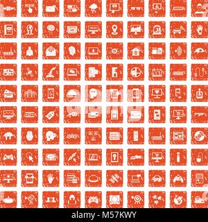 100 Virtuelle Symbole set Grunge orange Stock Vektor