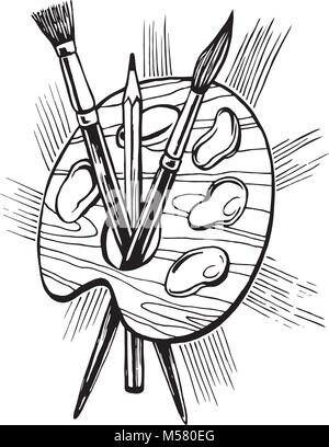 Künstlerische Palette mit Bürsten Stock Vektor