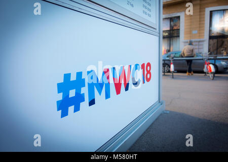 Barcelona, Spanien. Februar 2018: Mobile World Congress Hashtag Stockfoto