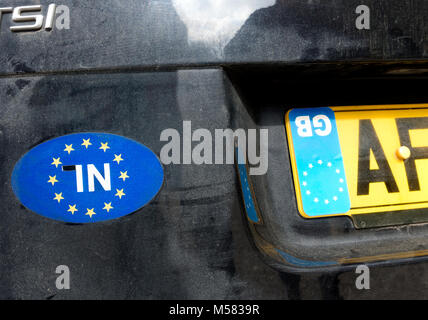 Anti Brexit Bremain Protest auf Großbritannien Mietwagen in Malaga Spanien. Stockfoto