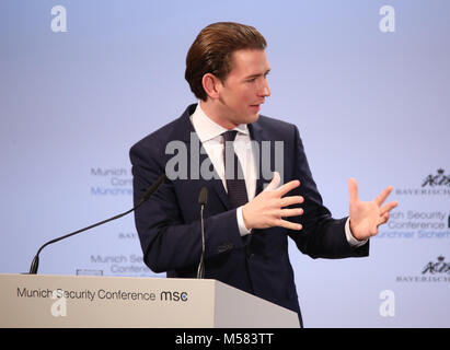 München, Deutschland. 17 Feb, 2018. Der österreichische Bundeskanzler Sebastian Kurz sprach bei der Münchner Sicherheitskonferenz. Der MSC wird im Hotel Bayerischer Hof ab Februar 16. bis 18. Februar statt. Credit: Alexander Pohl/Pacific Press/Alamy leben Nachrichten Stockfoto