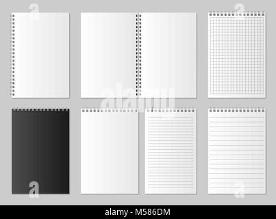 Realistische leere offene und geschlossene Veranstalter. Notebook und Notepad set Mock up isoliert. Tagebuch Papier Seite Veranstalter und Notebook. Vector Illustration Stock Vektor