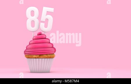 Nummer 85 rosa Geburtstagsfeier Cupcake. 3D-Rendering Stockfoto