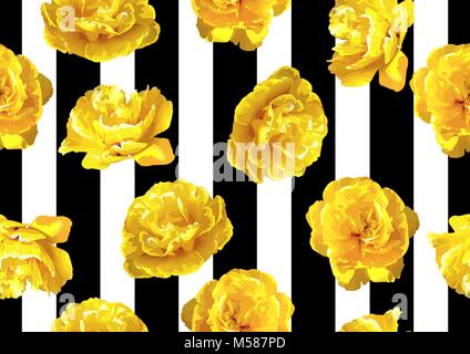 Nahtlose Muster mit flauschigen gelbe Tulpen. Schöne Blumen und Blüten sowie deren Knospen, realistisch Stock Vektor