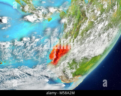 Satellitenansicht von Ecuador in rot markiert auf dem Planeten Erde mit Wolken. 3D-Darstellung. Elemente dieses Bild von der NASA eingerichtet. Stockfoto