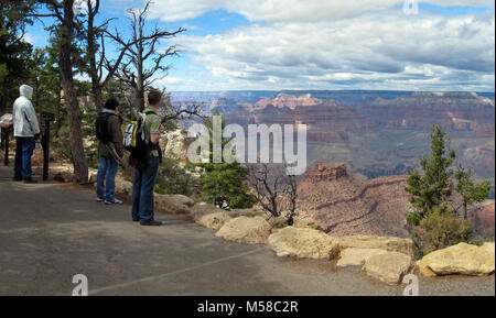 Grand Canyon National Park South Rim Trail (RIM). Entlang der Rim Trail zwischen Verkamps und der yavapai Museum für Geologie. Oktober 8, 2011. Die Rim Trail (auf den South Rim des Grand Canyon National Park) erstreckt sich von der Kaibab Trailhead West nach Hermits Rest, eine Entfernung von ca. 13 Meilen (21 km), der größte Teil der Strecke ist asphaltiert. Zwischen Pipe Creek Vista und Bright Angel Lodge nur einige kurze Abschnitte der Strecke haben Qualitäten, die Standards für Barrierefreiheit nicht überschreiten. Westlich von Bright Angel Lodge, die Rim Trail Narrows und klettert den Bright Angel Störung zu Aussichtspunkten entlang Einsiedler Straße. Bet Stockfoto