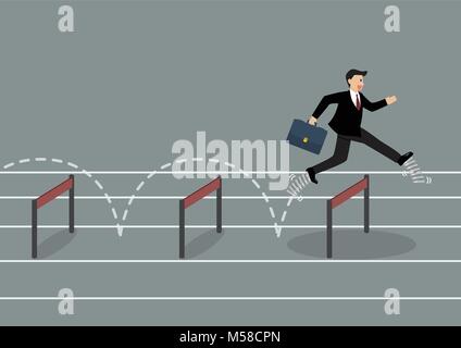 Geschäftsmann mit elastischen Schuhe Sprung über Hürde. Business Konzept Stock Vektor