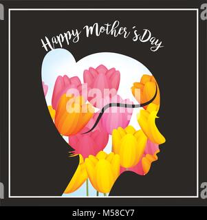 Silhouette Frau Blumen Hintergrund Mütter Tag glücklich Stock Vektor