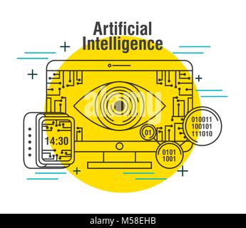 Künstliche Intelligenz computer monitor Clock digital Stock Vektor