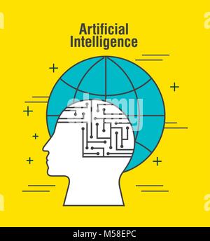Künstliche Intelligenz menschlichen Kopf Profil globale Welt Stock Vektor