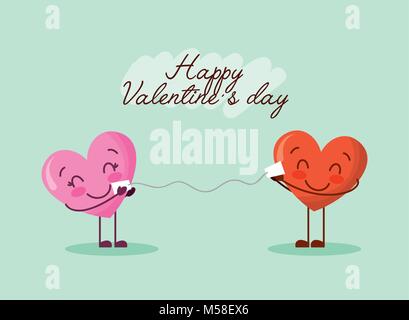 Happy Valentines Tag Karte niedlich kawaii Herzen sprechen Stock Vektor