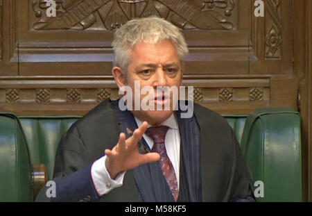 Commons Sprecher John Bercow während Prime Minister's Fragen im Unterhaus, London. Stockfoto