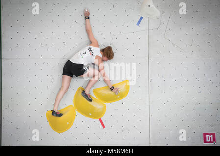 Die Niederlande. Amsterdam. 18-01-2017. Niederländische Meisterschaften Boulder. Nederlands Kampioenschap (NK) Boulder. Stockfoto