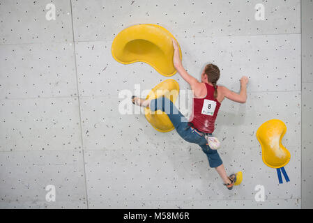 Die Niederlande. Amsterdam. 18-01-2017. Niederländische Meisterschaften Boulder. Nederlands Kampioenschap (NK) Boulder. Stockfoto