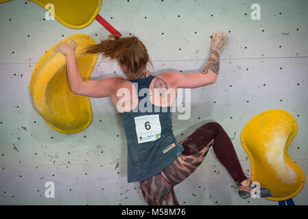 Die Niederlande. Amsterdam. 18-01-2017. Niederländische Meisterschaften Boulder. Nederlands Kampioenschap (NK) Boulder. Stockfoto