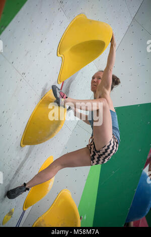 Die Niederlande. Amsterdam. 18-01-2017. Niederländische Meisterschaften Boulder. Nederlands Kampioenschap (NK) Boulder. Stockfoto