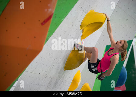 Die Niederlande. Amsterdam. 18-01-2017. Niederländische Meisterschaften Boulder. Nederlands Kampioenschap (NK) Boulder. Stockfoto