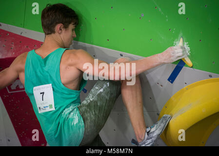 Die Niederlande. Amsterdam. 18-01-2017. Niederländische Meisterschaften Boulder. Nederlands Kampioenschap (NK) Boulder. Stockfoto