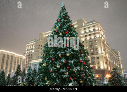 Weihnachtsbäume an der Manezh Platz in Moskau Stockfoto