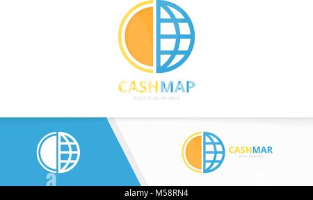 Vektor Münze und Planet logo Kombination. Geld und Welt Symbol oder Icon. Einzigartige Cash und globe Logo Design Template. Stock Vektor