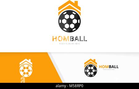 Vektor Fußball und Immobilien logo Kombination. Kugel und Haus Symbol oder Icon. Einzigartige Fußball und Mieten, Logo Design Template. Stock Vektor