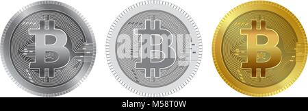 Metallische bitcoins und flachen Stil. Bitcoin - moderne virtuelle Stock Vektor