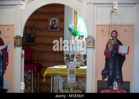 Belarus, die Stadt Gomel. Juni 10, 2017. Kirche am regionalen Krankenhaus. Innenraum der Orthodoxen Kirche Stockfoto