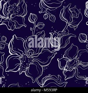 Florales Muster mit Orchideen. Hand gezeichnet Abbildung. Nahtlose Hintergrund Stock Vektor