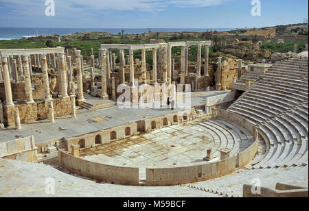 Libyen. Tripolis. Leptis Magna. Römische Ruinen. Unesco-Weltkulturerbe. Archäologische Ausgrabungen von Leptis Magna. Stockfoto