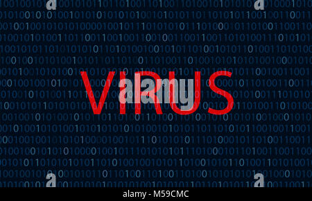 Binary blue Das Wort rot Virus Computervirus Konzept der binäre Code Hintergrund Stockfoto