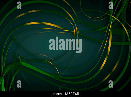 Leuchtendes Grün Gelb satin twisted Streifen auf schwarzem Hintergrund leuchtet grün Stockfoto