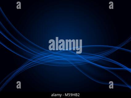 Transparente wellenförmige blaue Linien auf schwarzem Hintergrund Vektor Stock Vektor