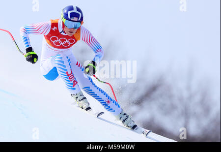 Pyeongchang, Südkorea. 21 Feb, 2018. Pyeongchang, Olympiade, Skifahren, Downhill, Frauen, Jeongseon Alpine Center. Lindsey Vonn aus den USA in Aktion. Quelle: Michael Kappeler/dpa/Alamy leben Nachrichten Stockfoto