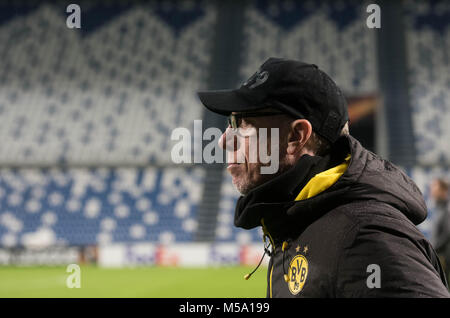 21. Februar 2018, Italien, Reggio nell'Emilia: Fußball, Europa League, Borussia Dortmund, Ausbildung: der Dortmunder Trainer Peter Stoeger leitet das Training Session in der Mapeo Stadion. Borussia Dortmund Gesichter Atalanta Bergamo in der Rückkehr der Europa League der Runde der letzten 32. Foto: Bernd Thissen/dpa Stockfoto