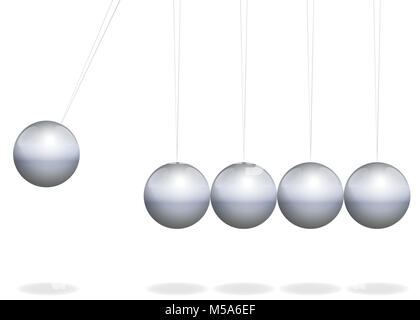 Newtons Wiege. Physikalisches Spielzeug mit metallkugeln als Pendel - Abbildung auf weißen Hintergrund. Stockfoto