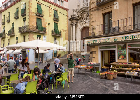 Der Hauptplatz (Plaça Major) von La Bisbal d'Empordà Baix Emporda, Katalonien, Spanien Stockfoto