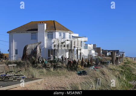 Beachside Eigenschaften, Camber Sands, Rye, East Sussex, England, Großbritannien, USA, UK, Europa Stockfoto